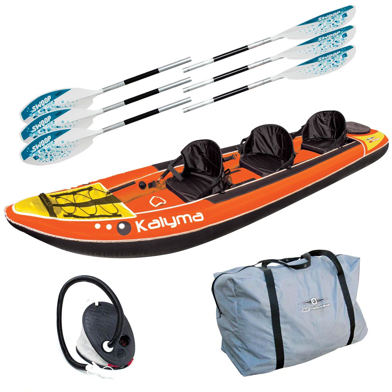 Pack Kayak Gonflable Kalyma Trio (3 places) + 3 pagaies 