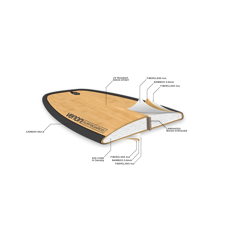 Surf Shortboard Dynamo Carbon Bamboo Flanagan 6'0" - Bois