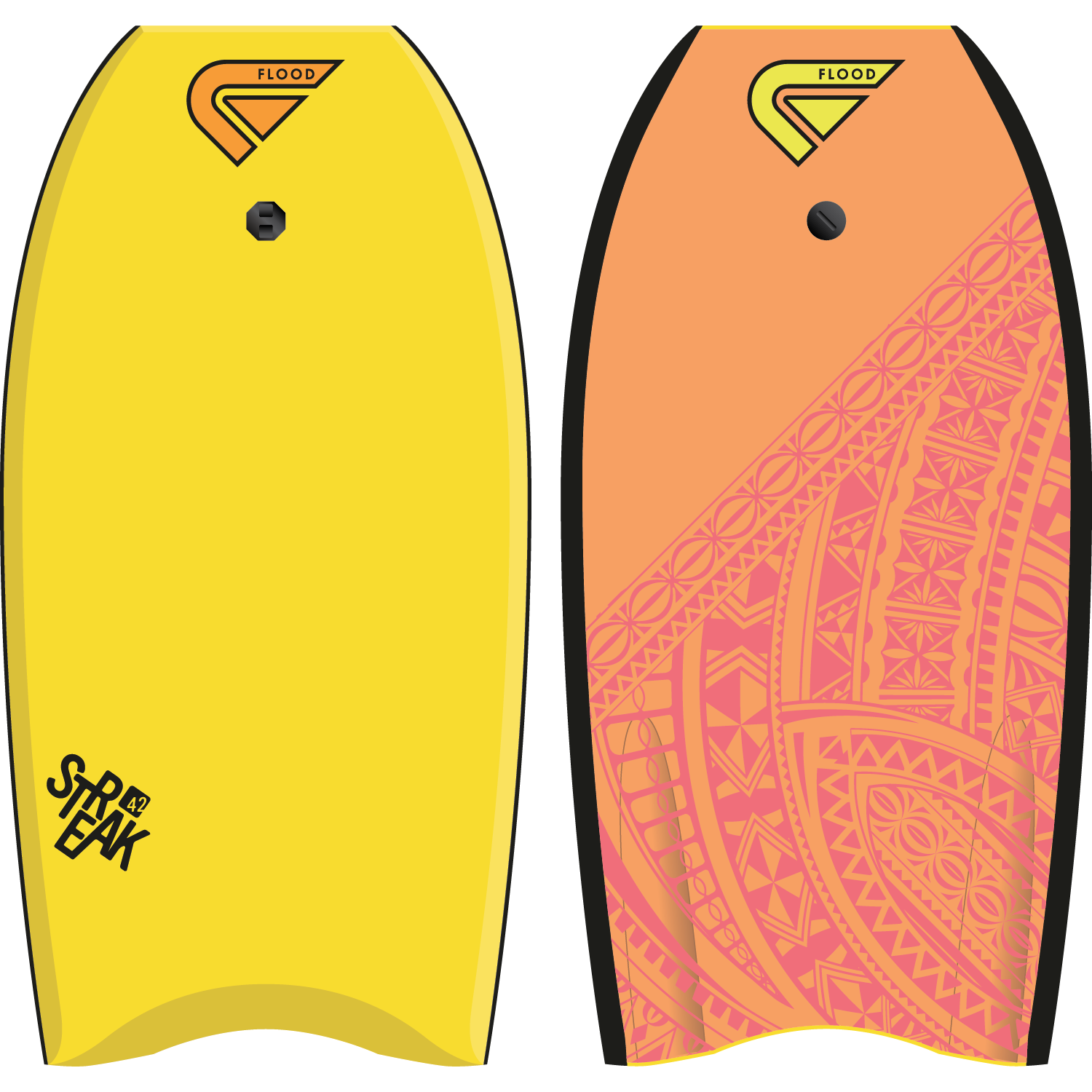 Bodyboard crescent tail Streak EPS 42'' - Maori Jaune / Fluo Orange + leash 