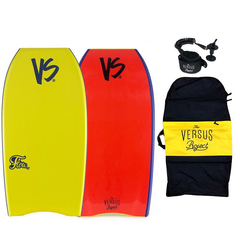 Pack bodyboard Flow PE + Wrist Leash + housse Basic Cover Yellow Red