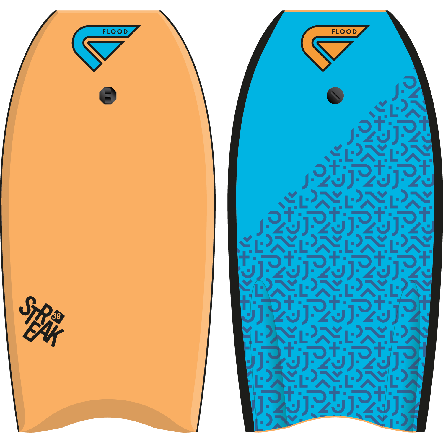 Bodyboard crescent tail Streak EPS 39 - Maori Jaune / Bleu + leash